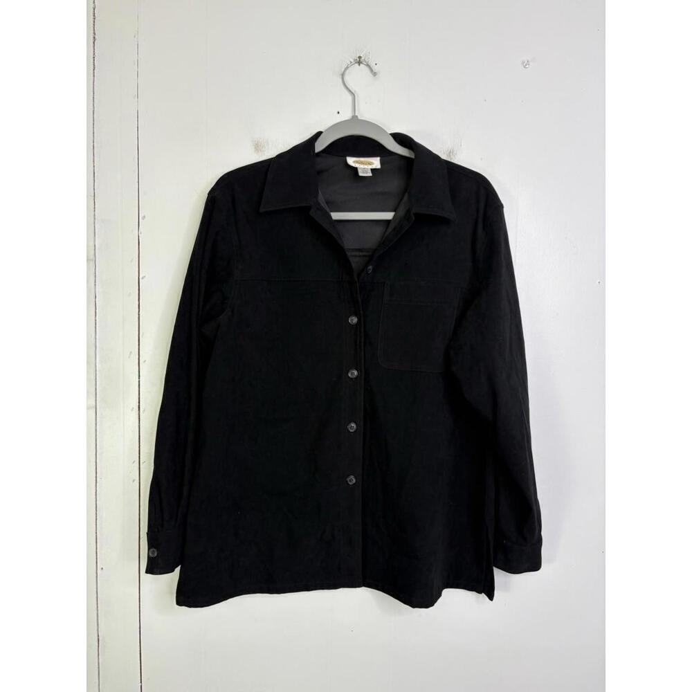 Talbots Top Womens Small Petite Button Up Long Sleeve Black Shacket Capsule